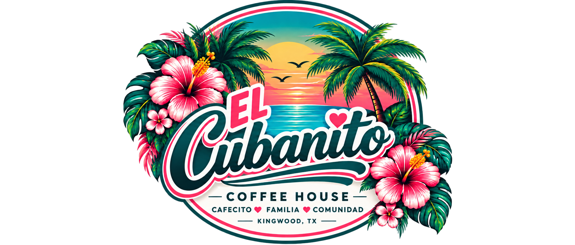 El Cubanito Coffee House tropical logo with palm leaves and hibiscus