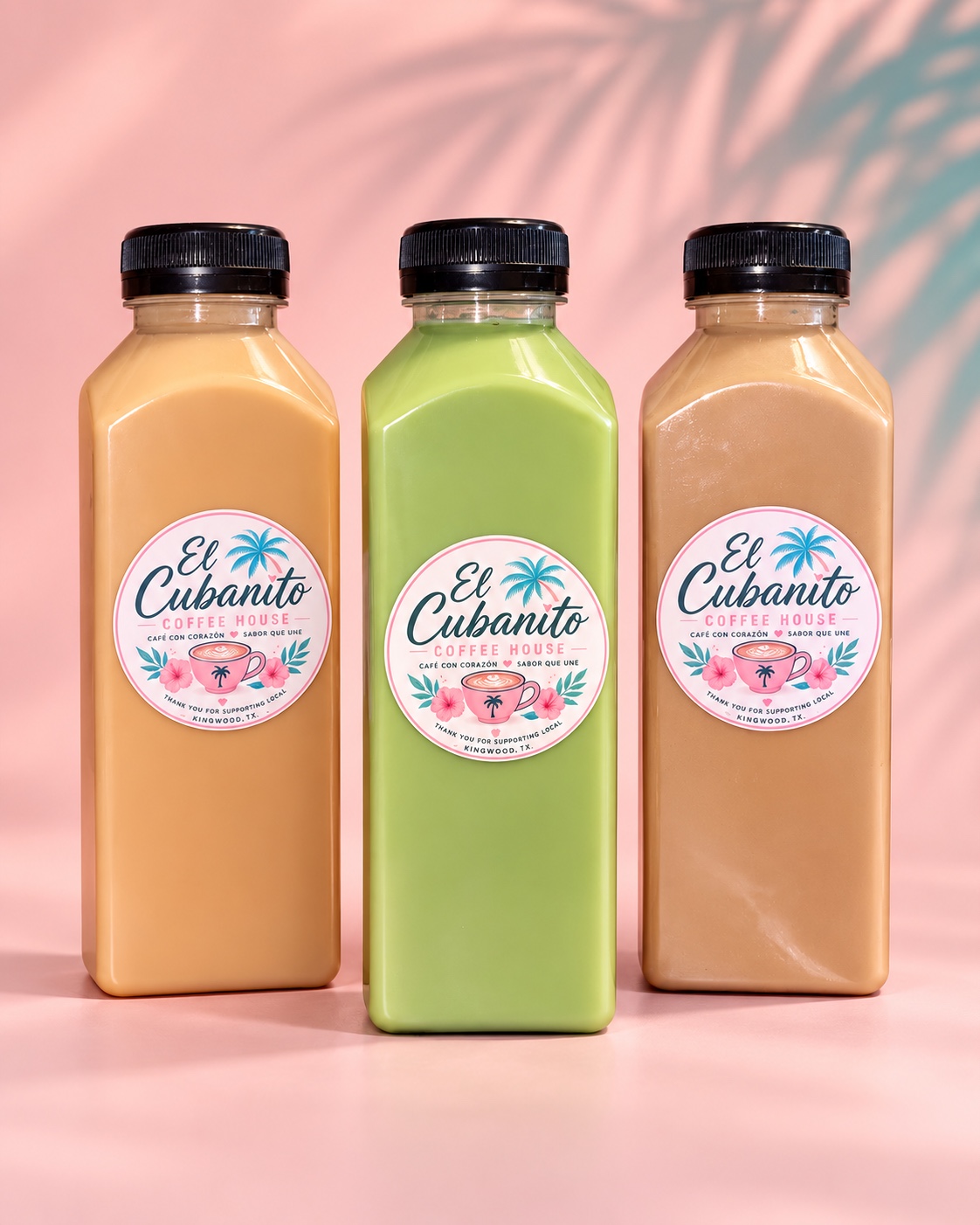 Three colorful bottled drinks with El Cubanito labels